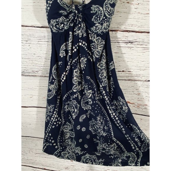 American Eagle Juniors Halter Dress Sz Small Cotton Blue Paisley Handkerchief - Picture 5 of 11